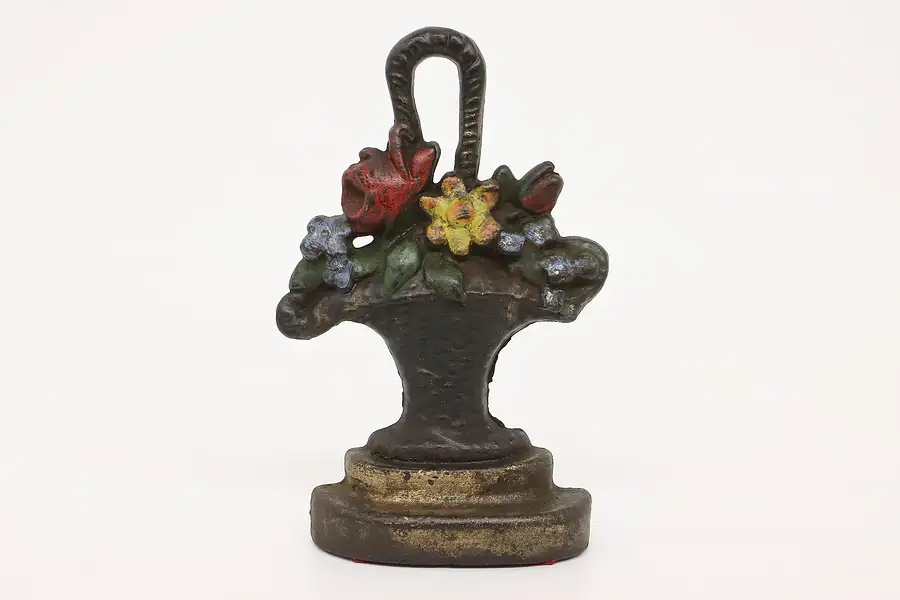 Main image of Victorian Antique Cast Iron Painted Flower Basket Sculpture Door stop