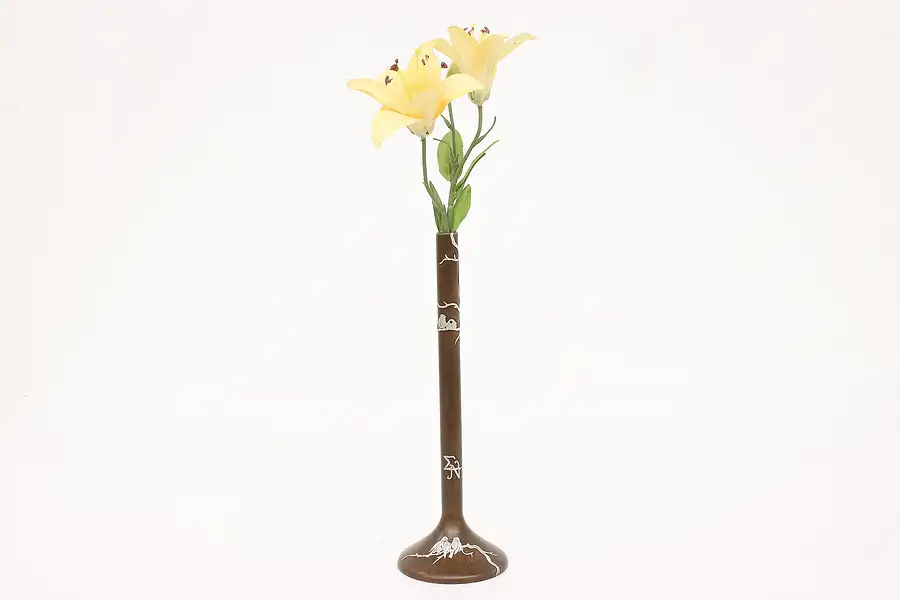 Main image of Arts & Crafts Antique Bronze & Sterling Silver Flower Bud Vase, Heintz