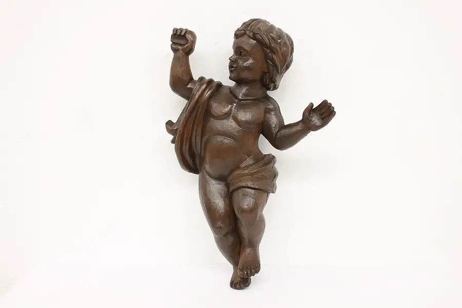 Main image of Cherub Putti Sculpture German Antique Statue Hand Carved Walnut