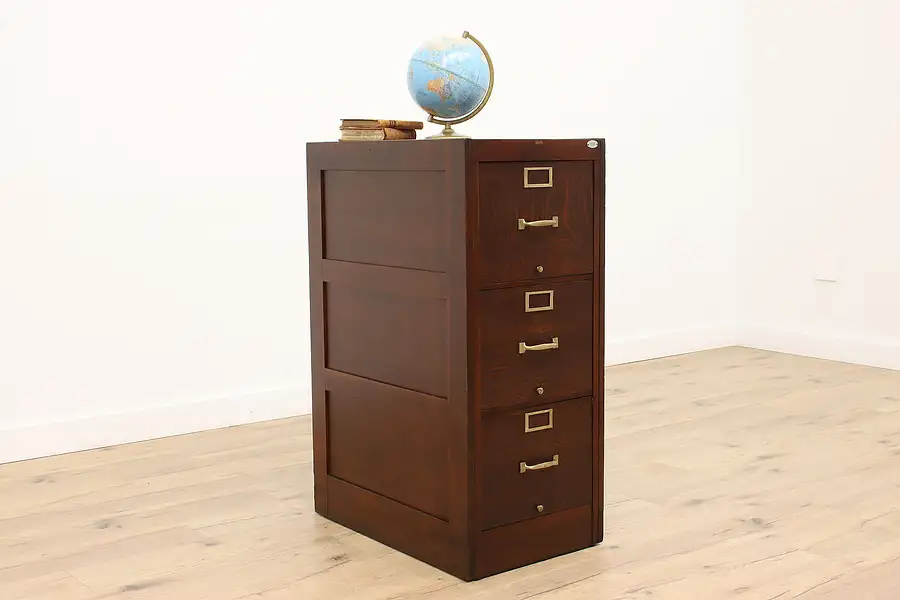 Main image of Oak 3 Drawer Antique Office or Library File Cabinet, Globe