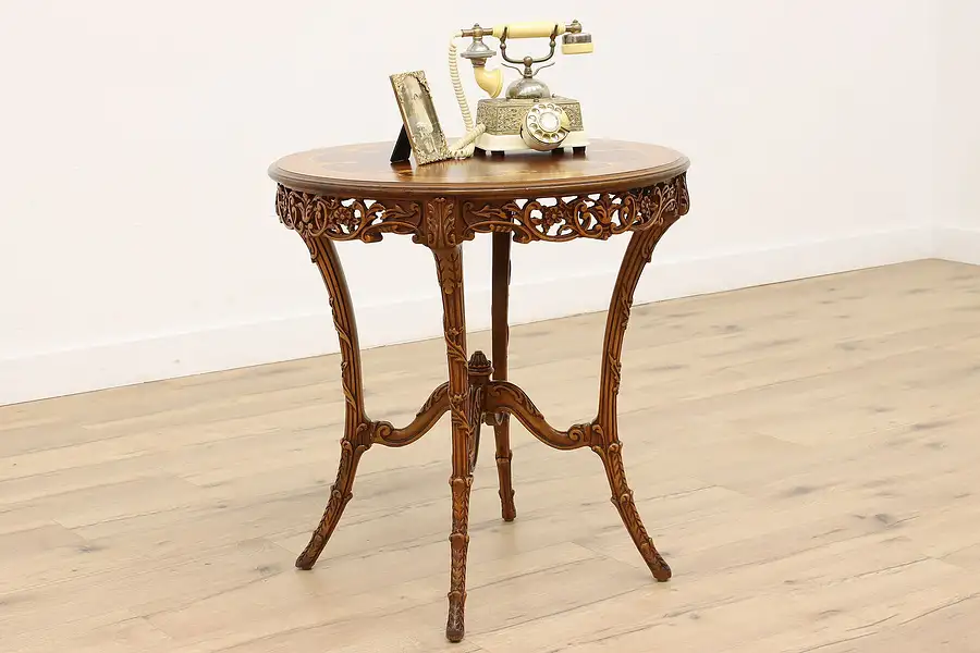 Main image of French Style Vintage Rosewood Marquetry Center, Lamp, or Entry Table