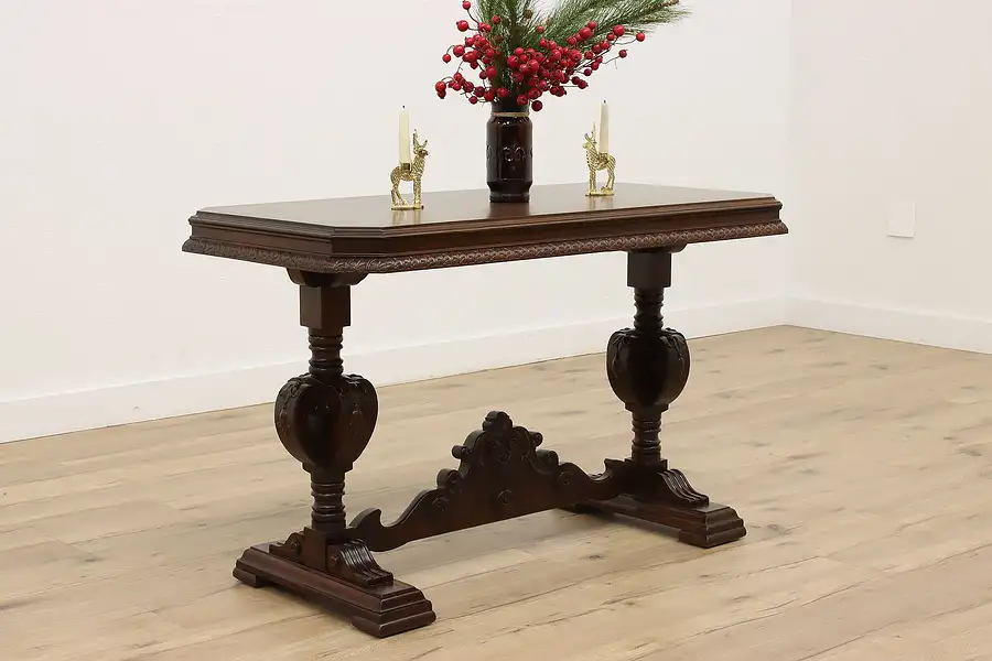 Main image of English Tudor Antique Carved Walnut Sofa or Console Table