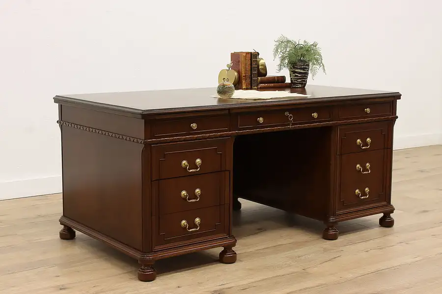 Main image of Traditional Vintage Walnut Office or Library Executive Desk, Pull Outs