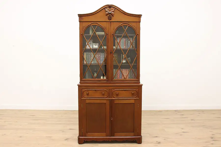 Main image of Victorian Antique China Cabinet, Bookcase, Pantry Cupboard Carved Grapes