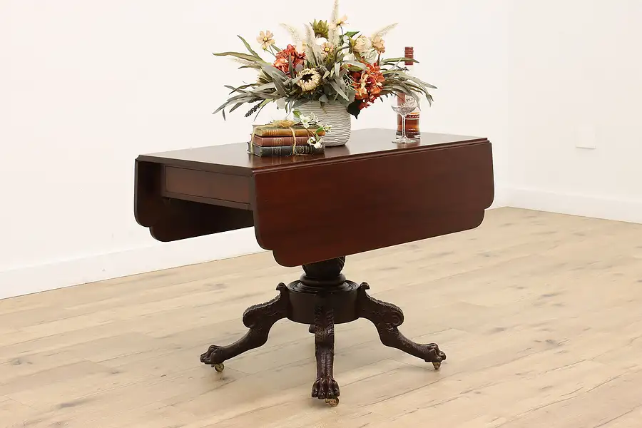 Main image of Empire Carved Mahogany Drop Leaf Breakfast or Small Dining Table