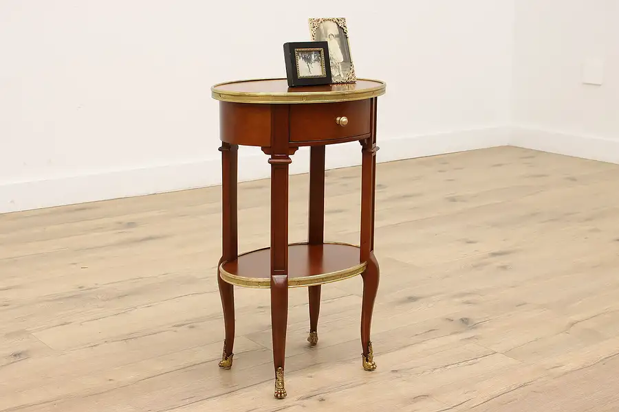 Main image of Traditional Vintage Cherry Oval Single Drawer Nightstand, End, Lamp Table