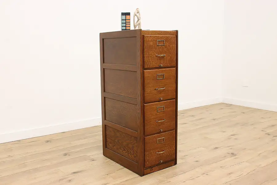 Main image of Traditional Oak 4 Drawer Antique Office or Library File Cabinet