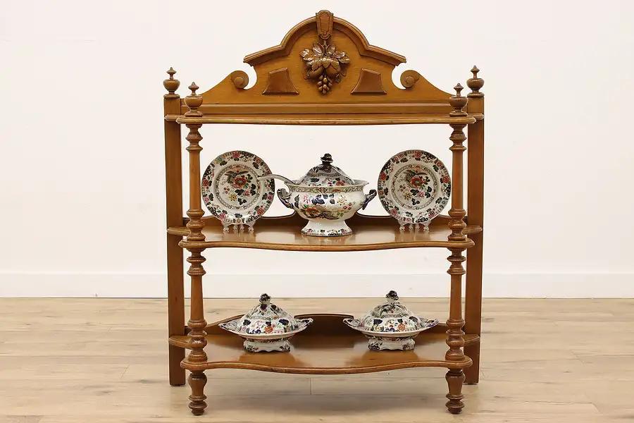 Main image of Victorian Antique Carved Walnut 3 Tier Etagere, Curio or Display Shelf