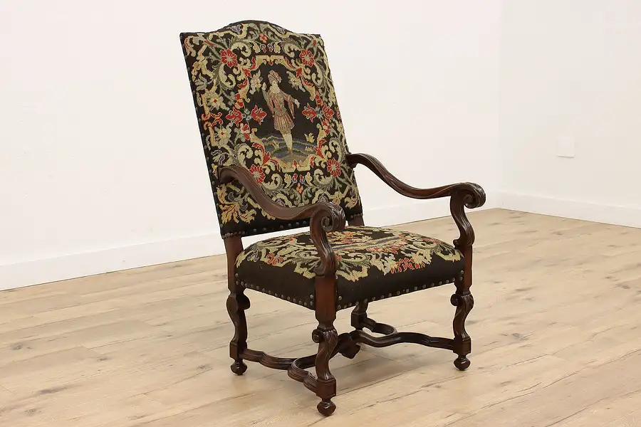 Main image of Jacobean Design Antique Carved Walnut Needlepoint Tapestry Chair