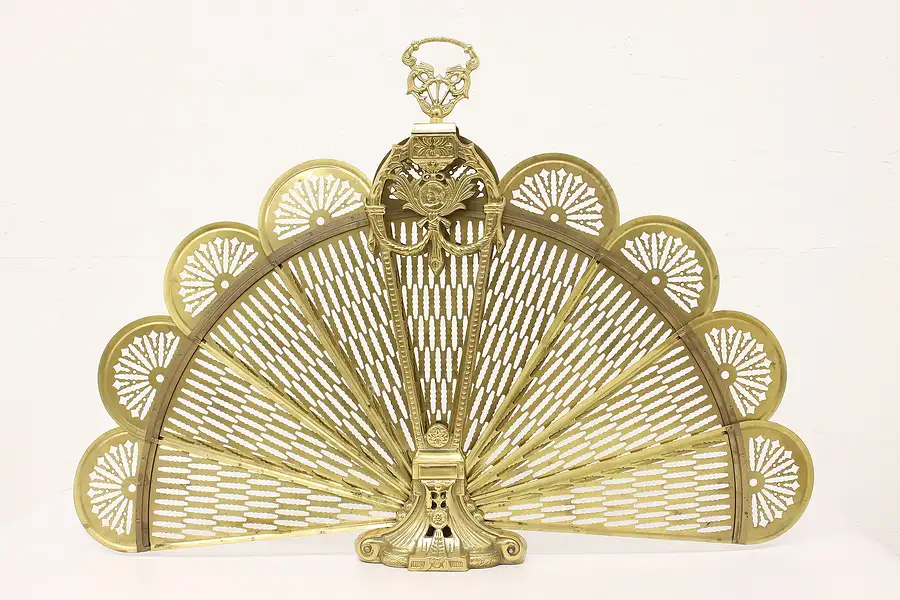 Main image of Victorian Design Vintage Peacock Fan Brass Fireplace Screen