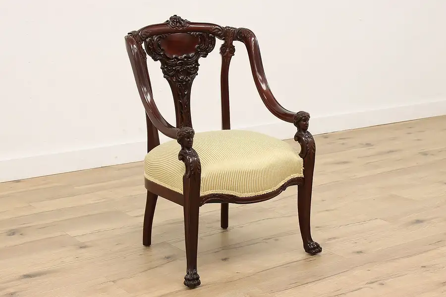 Main image of Victorian Antique Carved Mahogany Chair, Women Busts