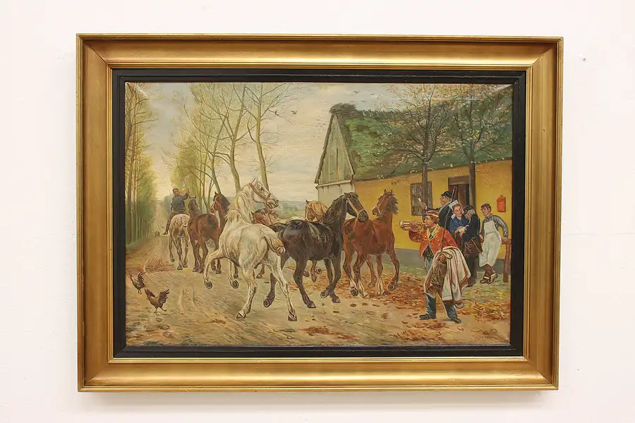 Main image of Horses at Auction Antique Original Oil Painting, Bache 53.5"