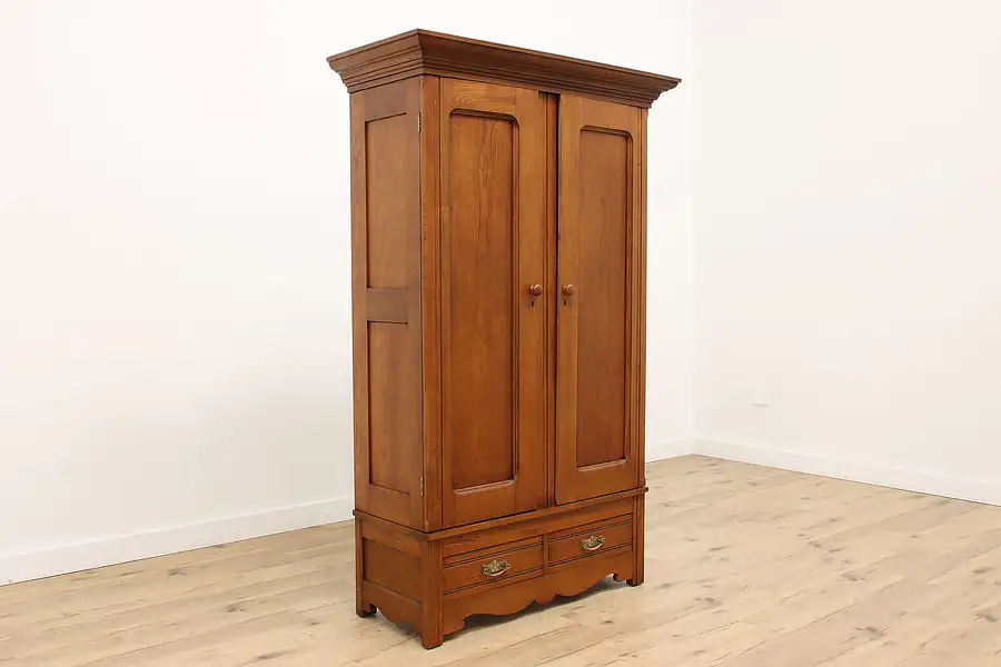 Main image of Victorian Farmhouse Antique Ash Armoire, Wardrobe, or Closet