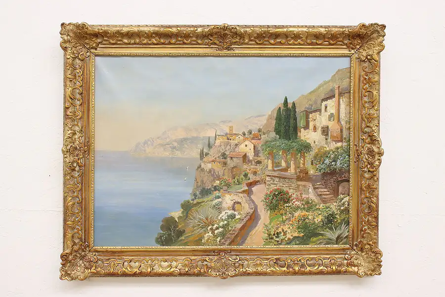 Main image of Isle of Capri in Italy Antique Original Oil Painting, Att. Arnegger 39"