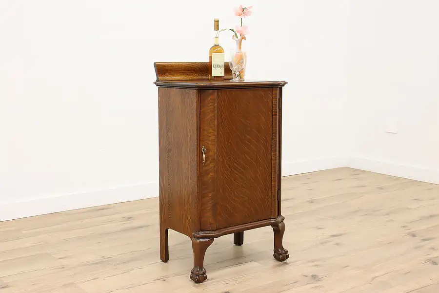 Main image of Empire Antique Oak Music File, Bath or Wine Cabinet, Lion Paw Feet