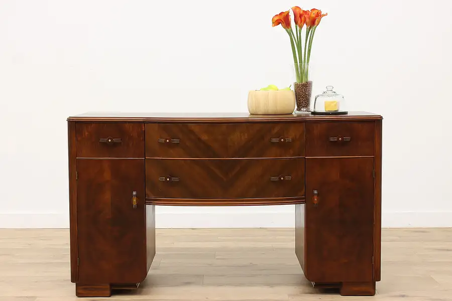 Main image of Art Deco Vintage Bowfront Walnut Buffet, Server, or TV Console