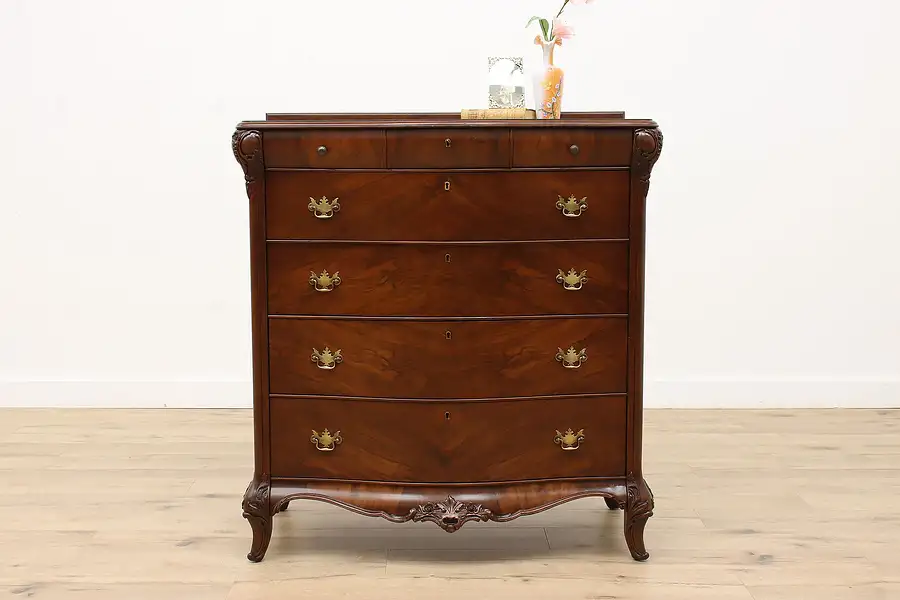 Main image of Art Nouveau Design Antique American Gumwood Highboy Dresser or Chest