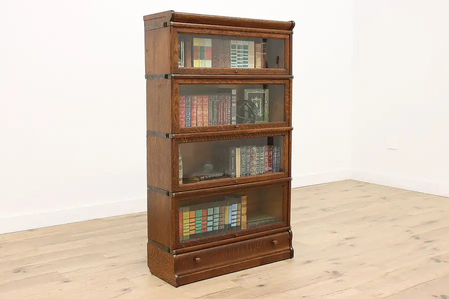 Main image of Oak Antique 4 Stack Lawyer, Office Library Bookcase, Globe Wernicke