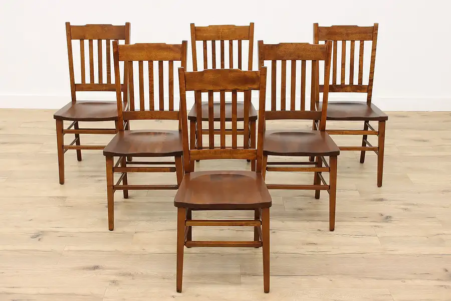 Main image of Set of 6 Craftsman Antique Arts & Crafts Birch Dining Chairs