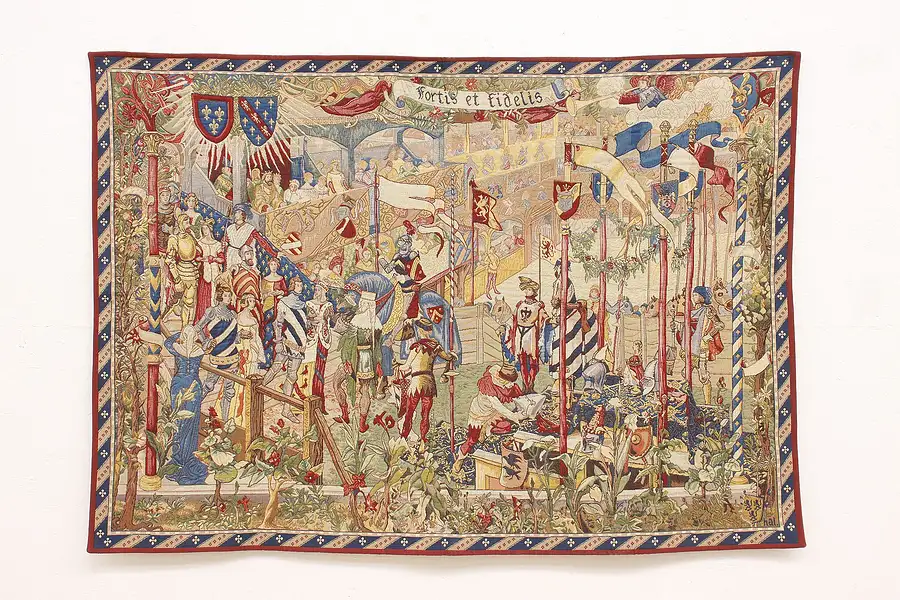 Main image of At The Court of The King Vintage French 55" Tapestry, Halluin