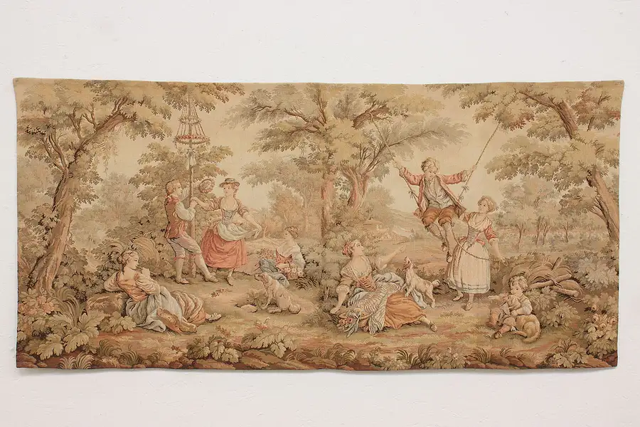 Main image of French Garden Scene Antique 58" Tapestry, Children Playing