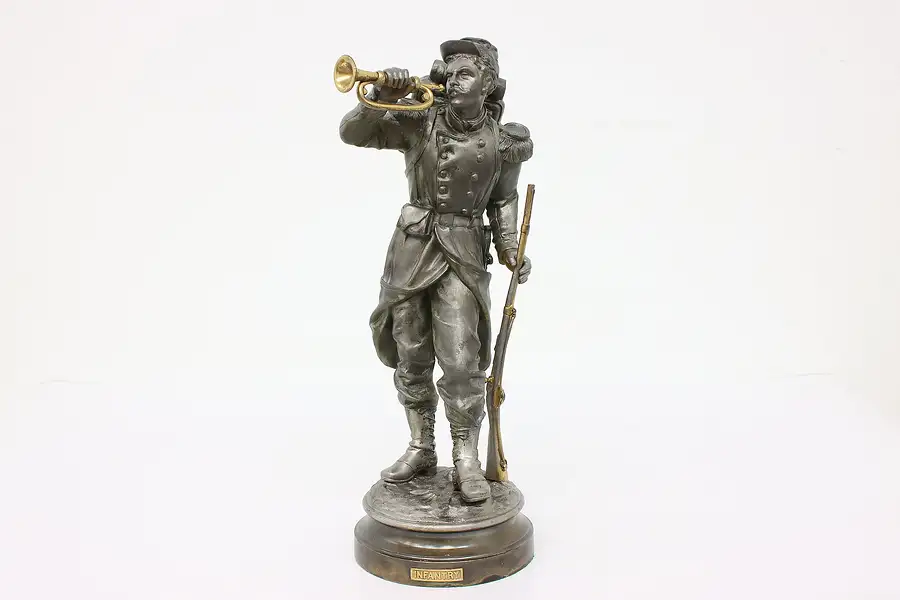 Main image of French Legionnaire Antique Sculpture Spelter Infantry Bugler Statue