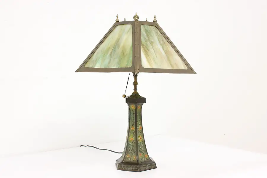 Main image of Arts & Crafts Antique Stained Glass Shade Craftsman Office or Desk Lamp