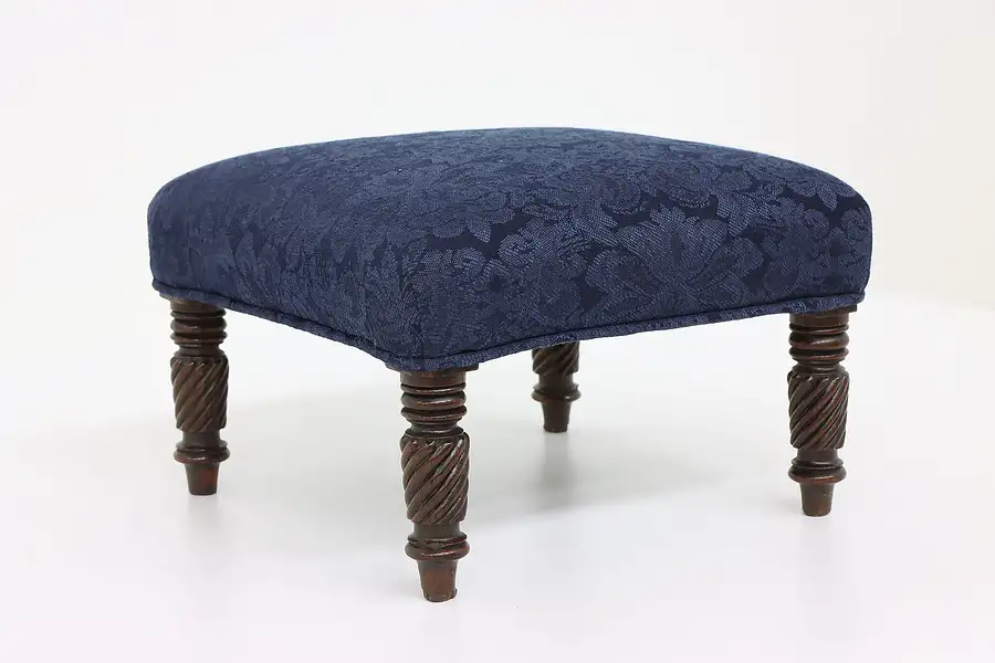 Main image of Victorian Antique English Carved Mahogany Footstool, New Upholstery