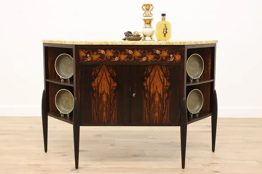 Main image of Art Deco French Antique Marquetry Bar Console, Server, Sideboard, Marble