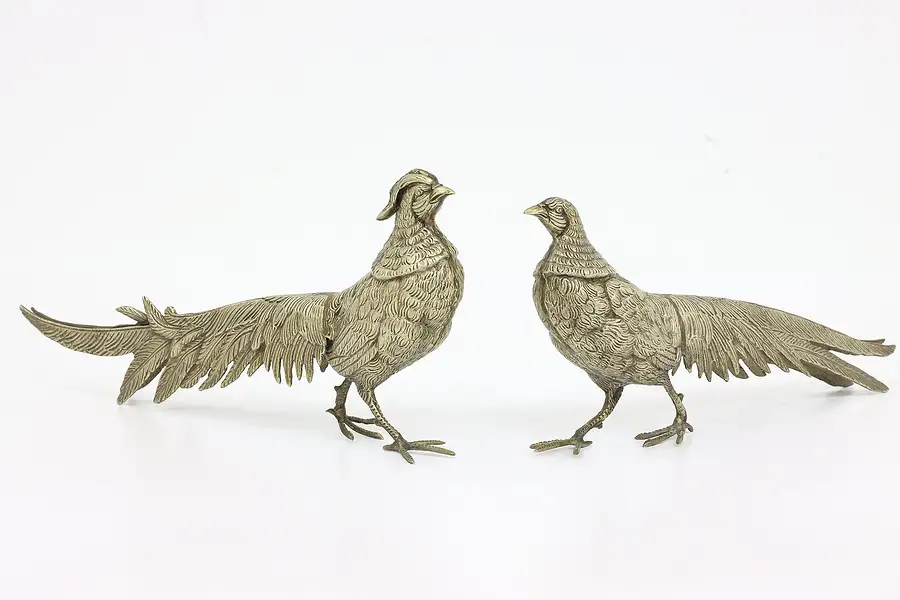 Main image of Pair of Vintage Cast Brass Pheasant Sculptures