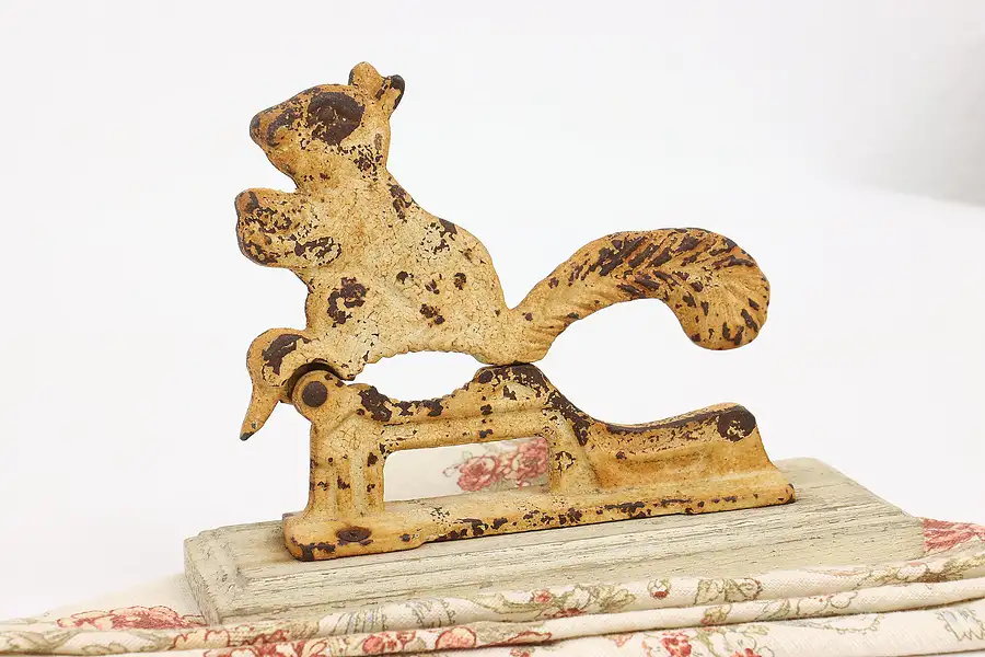 Main image of Farmhouse Antique Rusty Cast Iron Painted Squirrel Nutcracker on Base