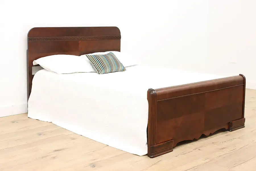 Main image of Art Deco Waterfall Vintage Walnut Full or Double Size Bed