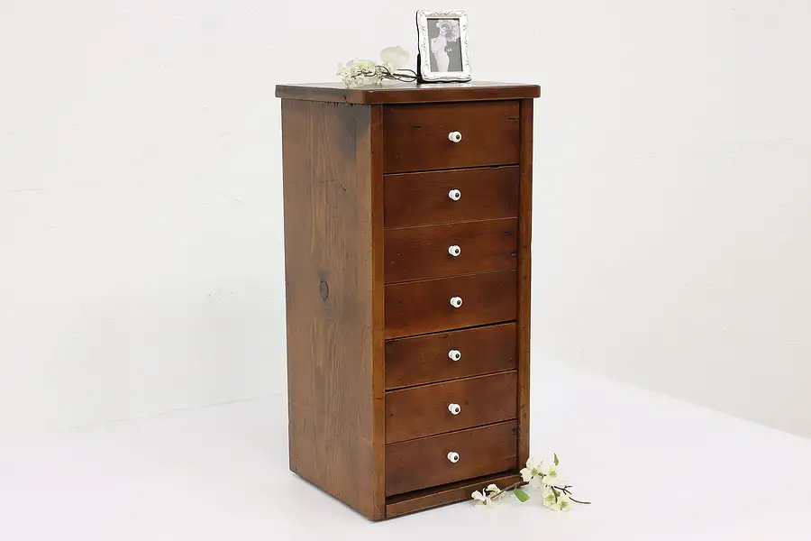 Main image of Farmhouse Pine 7 Drawer Vintage Desktop File, Collector, Jewelry Cabinet