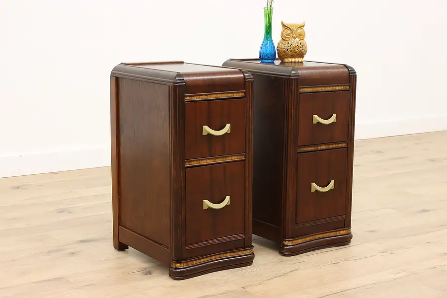 Main image of Pair of Art Deco Vintage Waterfall Nightstands, End or Lamp Tables