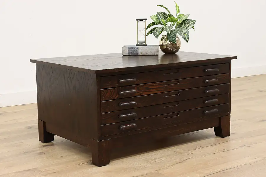 Main image of Oak Vintage Map Chest or Collector File Coffee Table