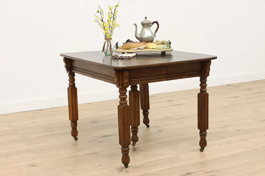 Main image of Victorian Farmhouse Antique Square Dining Table, 6 Leaves, Extends 9' 8"