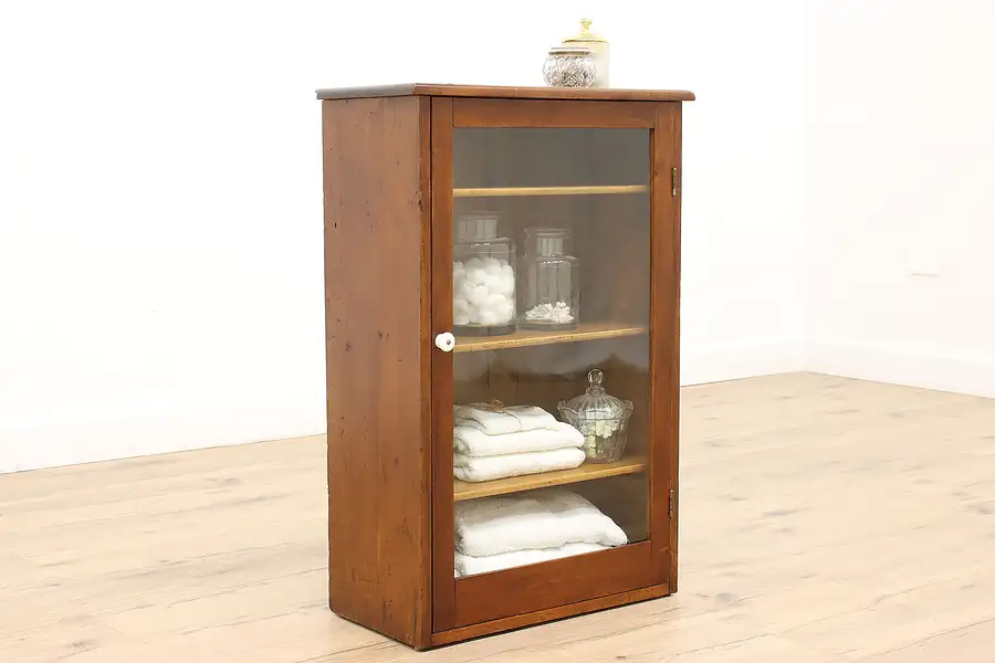 Main image of Farmhouse Antique Walnut Medical Bathroom Cabinet or Display Case