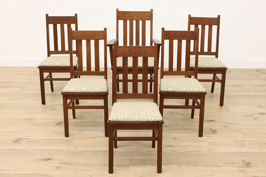 Main image of Set of 6 Arts & Crafts Mission Oak Antique Craftsman Dining Chairs