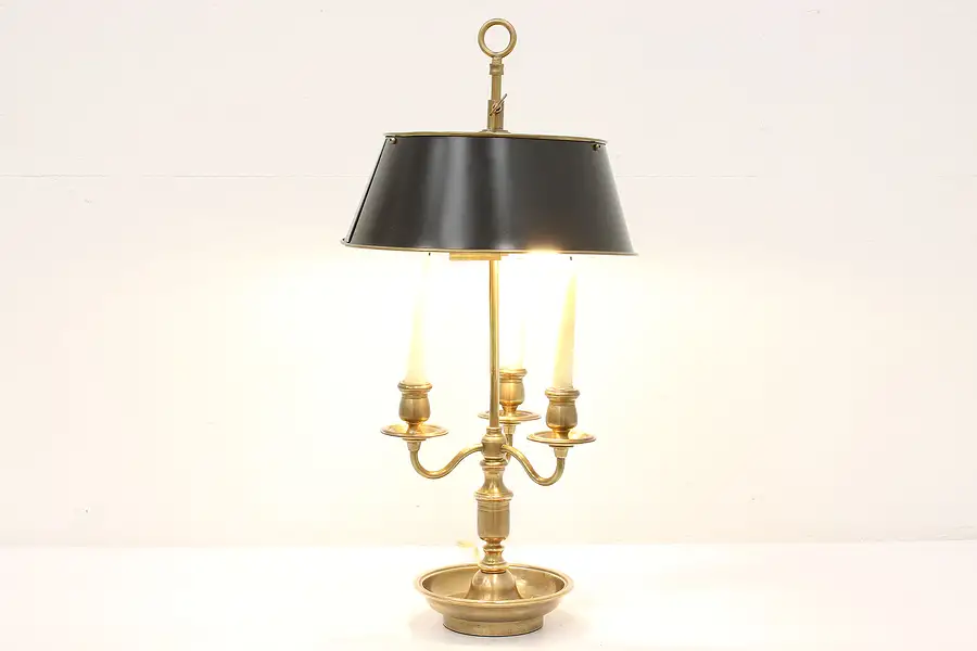 Main image of Bouillotte Brass Vintage Office or Desk Lamp, Tolewear Painted Shade