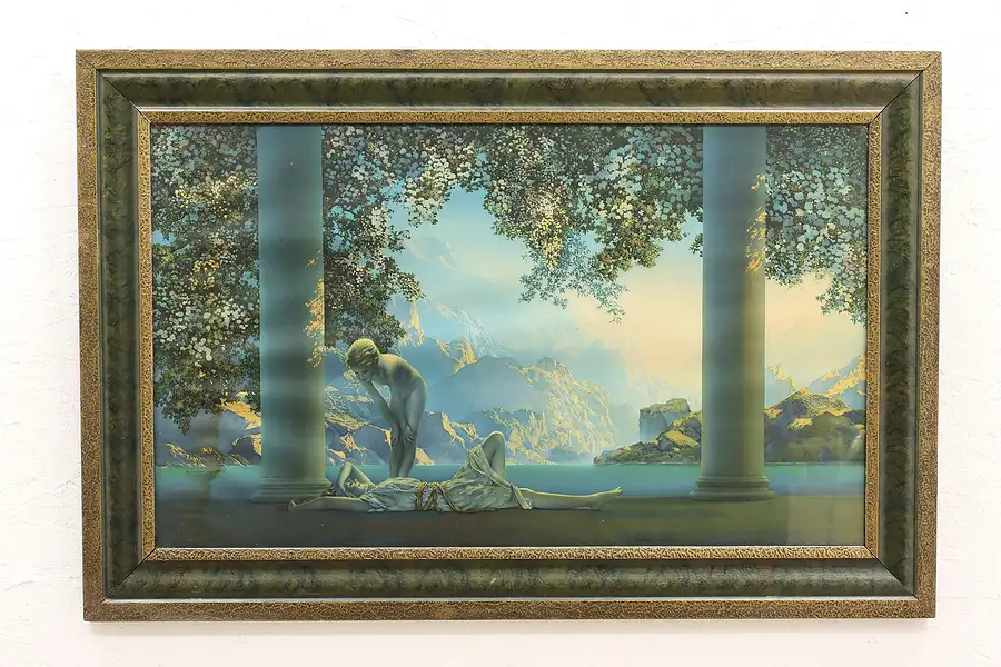 Main image of Art Deco "Daybreak" Antique Art Print, Maxfield Parrish 35.5"