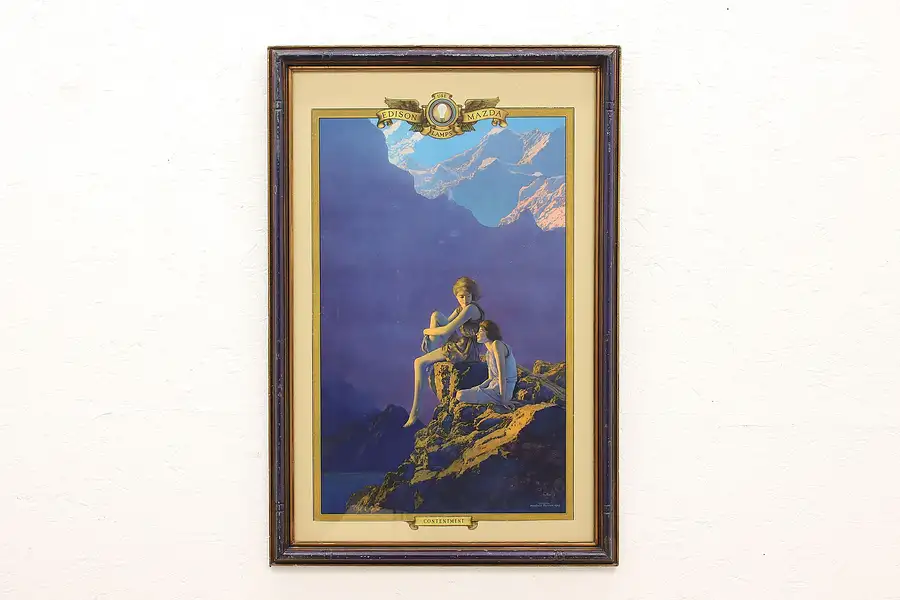 Main image of Art Deco "Contentment" Antique Art Print, Maxfield Parrish 30.5"