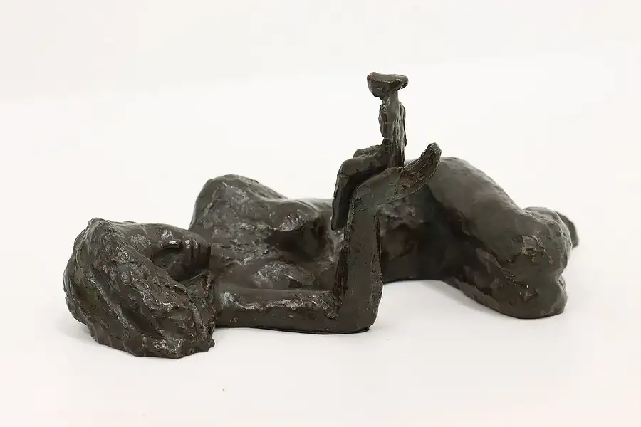 Main image of French Bronze Vintage Sculpture Lying Woman Statue, M. Quintin