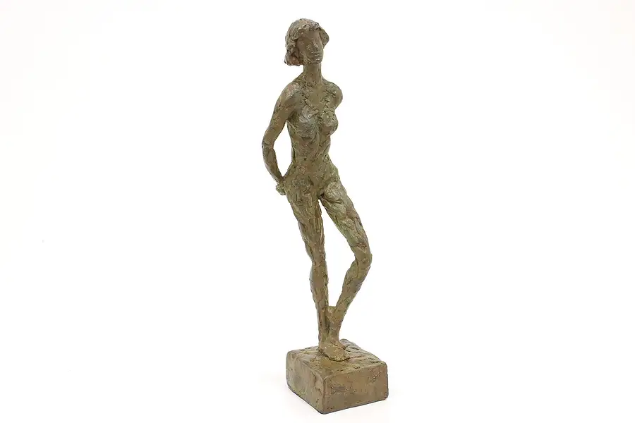 Main image of French Bronze Vintage Statue "La Timide" The Shy One Sculpture, M.Quentin