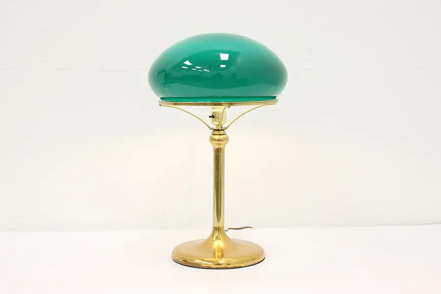 Main image of Emerald Glass Mushroom Shade Brass Antique Office Desk Lamp