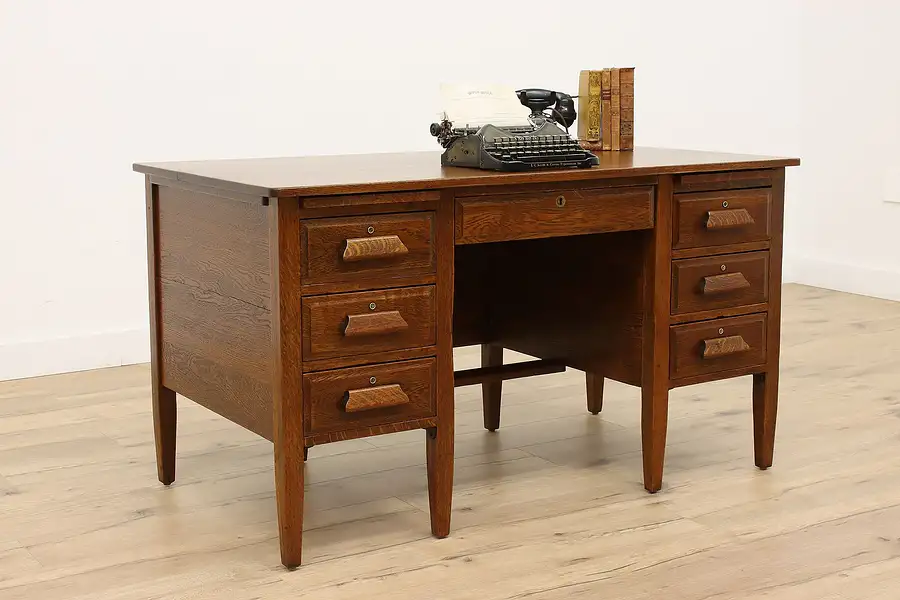 Main image of Arts & Crafts Mission Oak Antique Craftsman Office or Library Desk