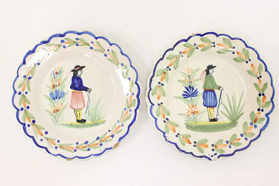 Main image of Pair of Hand Painted Vintage Henriot Quimper B & B Plates Brittany France