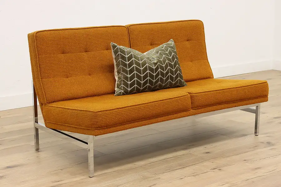 Main image of Midcentury Modern 1960s Vintage Orange Loveseat or Small Sofa, Knoll