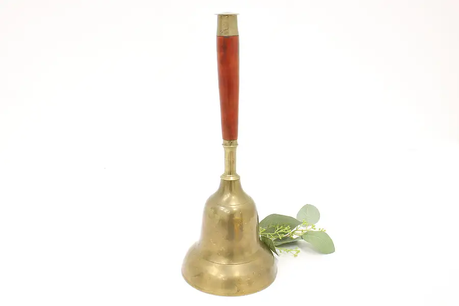 Main image of Traditional Vintage Farmhouse Brass School Bell, Birch Handle