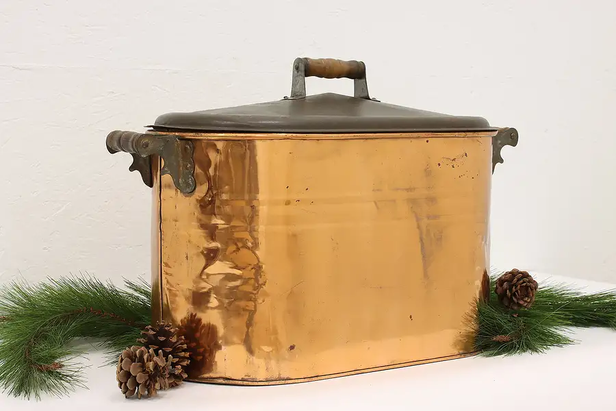 Main image of Farmhouse Antique Copper Wash Boiler, Fireplace Kindling Holder, Planter