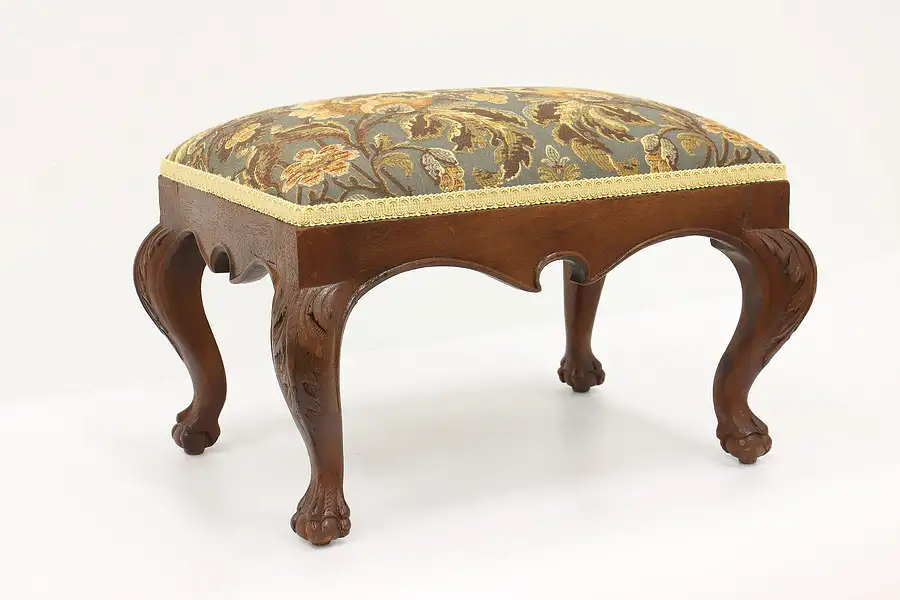 Main image of Georgian Antique Carved Mahogany Footstool, Ball & Claw Feet